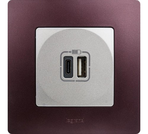 Зарядное устройство USB тип А / тип С - Legrand Etika - 3000мА 15Вт - алюминий  672436  Legrand