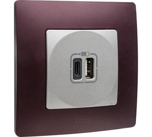 Зарядное устройство USB тип А / тип С - Legrand Etika - 3000мА 15Вт - алюминий  672436  Legrand