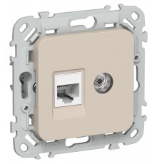 FLITE Розетка 2-ая RJ45/TV кат.5Е UTP РКТВ5е-2-0-ФлЛ льняной  FI-AK22-1-K88  IEK