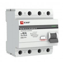 Выключатель дифференциальный (УЗО) ВД-100 4п 40А 30мА (тип А, электронный) PROximа  elcb-4-40-30-e-А-pro  EKF (замена - E1046MA4030)