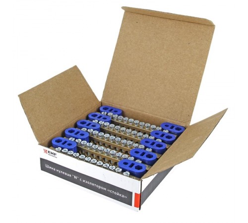 Шина "0" (8х12мм.) 125А  12 отверстий (2 изолятора стойка) латунь EKF PROxima  sn0-125-12-2  EKF