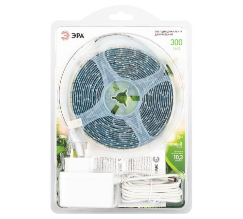 Светодиодная лента для растений  FITO-Strip Light-Rа90-300LED-5m-12V-IP65 полного спектра 5м IP65 с адаптером 12В  Б0064591  ЭРА