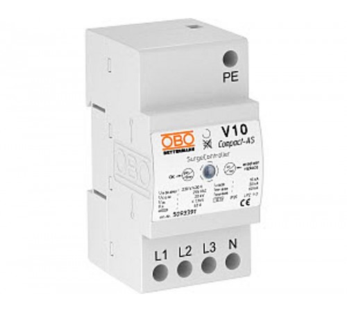 Устройства защиты от импульсных перенапряжений УЗИП для силовых сетей 3+NPE (Класс II+III), 255 В (V10 Compact-AS)  5093391  OBO Bettermann