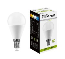 Лампа светодиодная, (13W) 230V E14 4000K G45, LB-950  38102  FERON