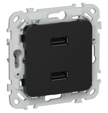 FLITE Розетка USB A+A 2,1А РЮ-2-ФлЧ черный  FI-U21-D31-K02  IEK