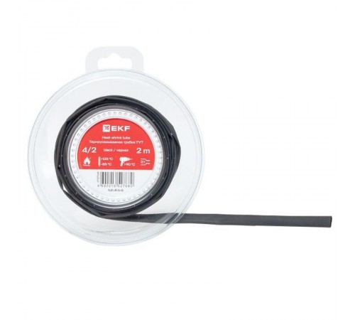 Термоусаживаемая трубка ТУТ нг 4/2 черная ролик 2 м tut-4-b-bEKF