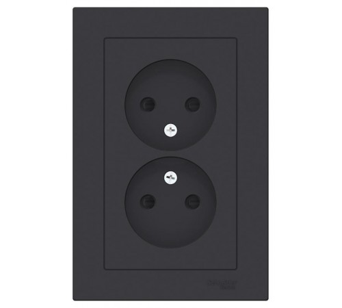 AtlasDesign Карбон Розетка без заземления двойная, со шторками,16А, (в сборе с рамкой)  ATN001022  SE