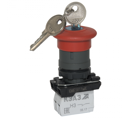 Кнопка КМЕ5611мК-красный-1но+0нз-гриб-ключ-фикс-IP65  248257  КЭАЗ