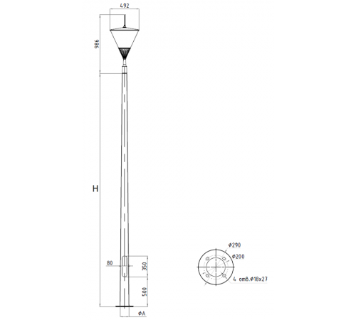 Осветительный комплекс APEX LED 80W RW 830 RAL9005 POLE 6M (в комплекте ЗДФ)  4732000090  Световые Технологии