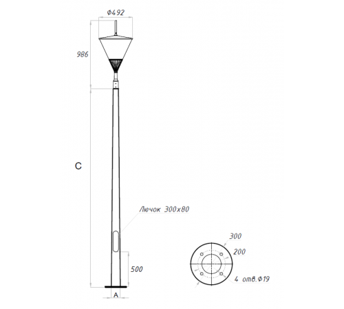 Осветительный комплекс APEX LED 80W RW 830 RAL9005 POLE 6M (в комплекте ЗДФ)  4732000090  Световые Технологии