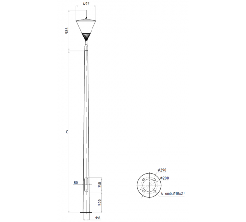 Осветительный комплекс APEX LED 80W RW 830 RAL9005 POLE 6M (в комплекте ЗДФ)  4732000090  Световые Технологии