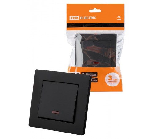 Выключатель 1 кл. с подсветкой 10А черный "Сенеж"  SQ1816-0304  TDM