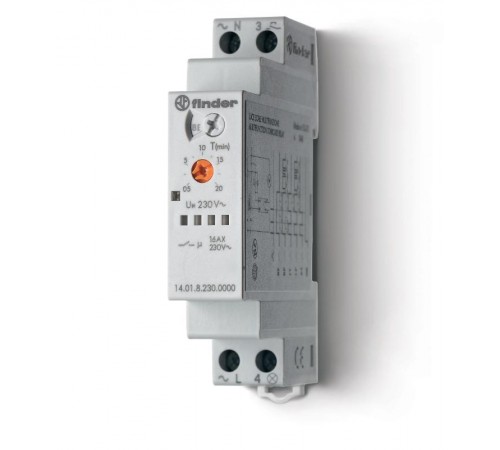 Модульный электронный лестничный таймер мультифункциональный; 1NO 16A; 3- или 4-проводная схема; питание 230В АC  140182300000  Finder