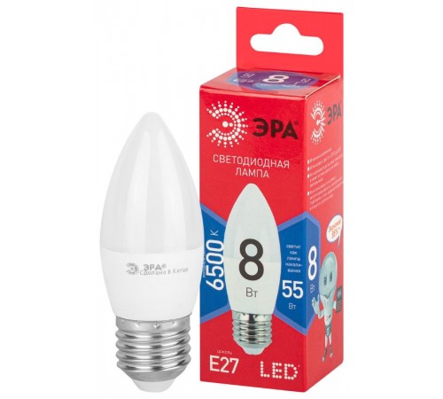 Лампа светодиодная ЭКО LED B35-8W-865-E27 R (диод, свеча, 8Вт, хол, E27)  Б0045342  ЭРА