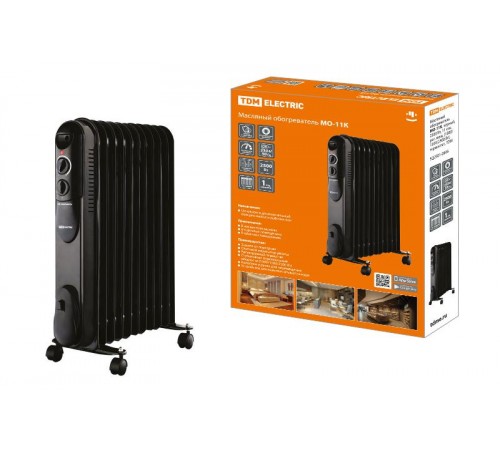 Масляный обогреватель МО-11К, чёрный, 2500 Вт, 11 сек, рег. мощ. (1000/1500/2500 Вт), термостат,   SQ2501-0906  TDM