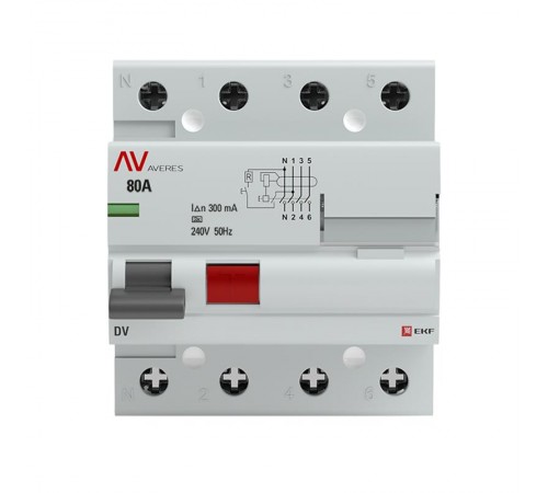 Выключатель дифференциальный (УЗО) DV 4п 80А 300мА тип A AVERES  rccb-4-80-300-a-av  EKF