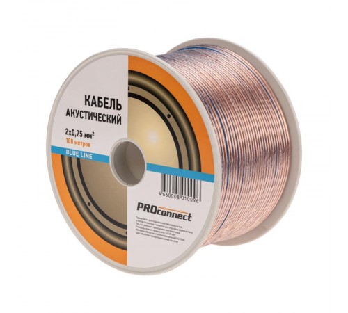 Кабель акустический 2х0,75 мм прозрачный BLUELINE (бухта 100 м)  01-6204-6  PROconnect