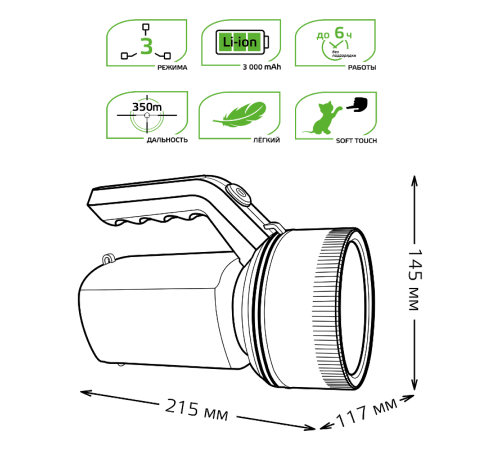 Фонарь прожекторный светодиодный GFL601 7W 200lm Li-ion 3000mAh LED 1/10/30  GF601  Gauss