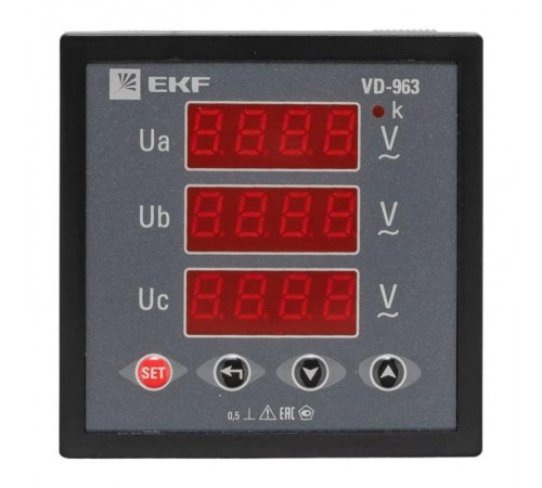 Вольтметр VM-D963 цифровой на панель 96х96 трехфазный EKF PROxima  vd-963  EKF
