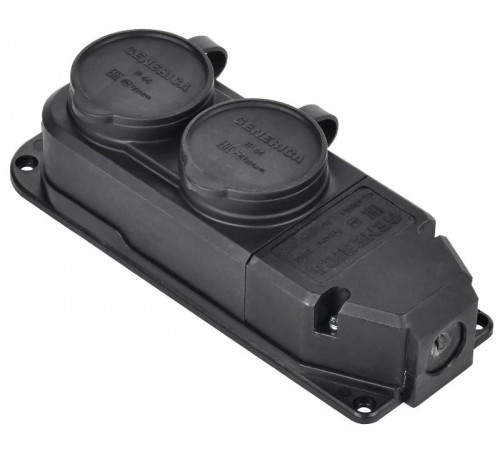 Розетка (колодка) 2-ая с защит. кр. 16А IP44 черная  ERK20-016-02-44-K02-G  GENERICA