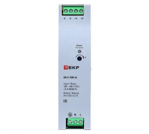Блок питания на дин рейку 75 Вт,Uвх ~ 220 В AC , Uвых - 24 В DC постоянного тока DR-E-75W-24 EKF