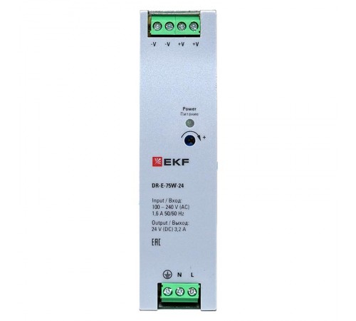 Блок питания на дин рейку 75 Вт,Uвх ~ 220 В AC , Uвых - 24 В DC постоянного тока DR-E-75W-24 EKF