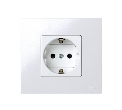 Simon 27 Розетка двухполюсная с/з, с защитными шторками, безвинтовой зажим, 16А 250В, широкий модул  27432-65  Simon