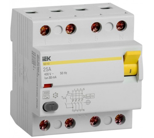Выключатель дифференциальный (УЗО) ВД1-63 4п 25А 30мА тип A  MDV11-4-025-030  IEK