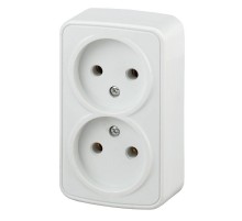 Розетка Intro Polo 3-203-01 без заземления двойная 2х2P, 16A-250В, IP20, ОУ, белый  Б0053565  Intro