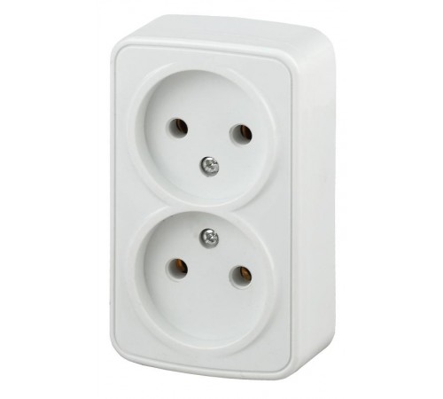 Розетка Intro Polo 3-203-01 без заземления двойная 2х2P, 16A-250В, IP20, ОУ, белый  Б0053565  Intro