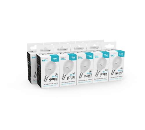 Лампа светодиодная Basic Шар 7,5W 690lm 4100K E14 LED 1/10/100  1053128  Gauss