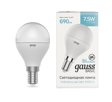 Лампа светодиодная Basic Шар 7,5W 690lm 4100K E14 LED 1/10/100  1053128  Gauss