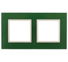 14-5102-27 Рамка на 2 поста, стекло, Эра Elegance, зелёный+сл.кость  Б0034499  ЭРА