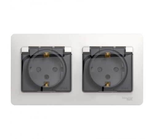 Glossa Белый Розетка 2-ая с заземлением, со шторками, в сборе, IP44  GSL000147  SE