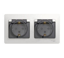 Glossa Белый Розетка 2-ая с заземлением, со шторками, в сборе, IP44  GSL000147  SE