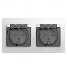 Glossa Белый Розетка 2-ая с заземлением, со шторками, в сборе, IP44  GSL000147  SE