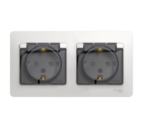 Glossa Белый Розетка 2-ая с заземлением, со шторками, в сборе, IP44  GSL000147  SE