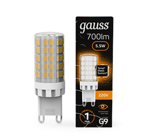 Лампа светодиодная G9 AC185-265V 5,5W 560lm 3000K керамика LED 1/10/200  107009106  Gauss