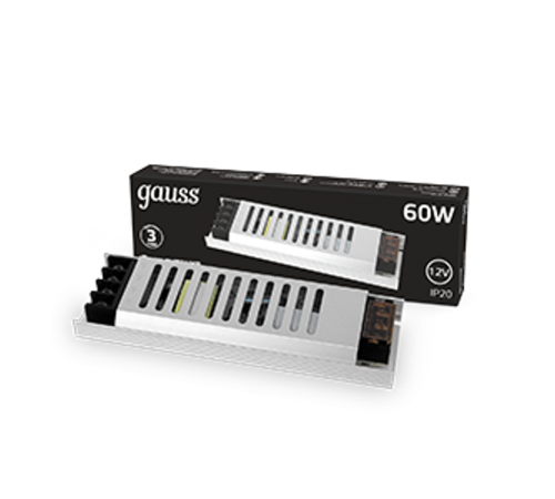 Блок питания 60W 12V IP20 ультратонкий 1/72  202001060  Gauss