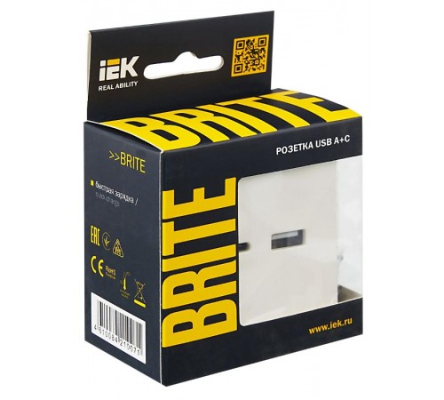 BRITE Розетка USB A+C 18Вт РЮ11-1-БрЖ жемчужный  BR-U22-018-K36  IEK