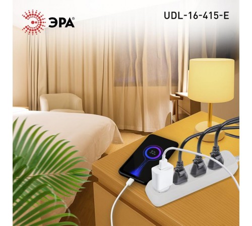 Удлинитель электрический ЭРА UDL-16-415-E Greenline 4 розетки с заземлением 1,5м ПВС 3x1мм2   Б0065081  ЭРА