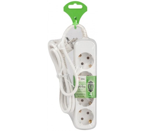 Удлинитель электрический ЭРА UDL-16-415-E Greenline 4 розетки с заземлением 1,5м ПВС 3x1мм2   Б0065081  ЭРА