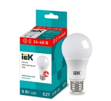 Лампа светодиодная низковольтная LED A60 груша 8Вт 24-48В 4000К E27  LLE-A60-08-24-48-40-E27  IEK