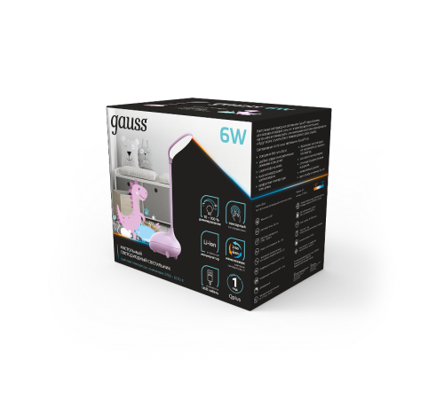 Светильник настольный Qplus GTL701 6W 330lm 2700-6000K 5V Li-ion 1200mA розовый детский диммируемый LED 1/10/30  GT7014  Gauss