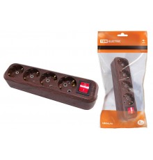 Колодка розеточная 4 гнезда 2П+3 с выключателем16А 250В "Эко" (бук)   SQ1806-0066  TDM