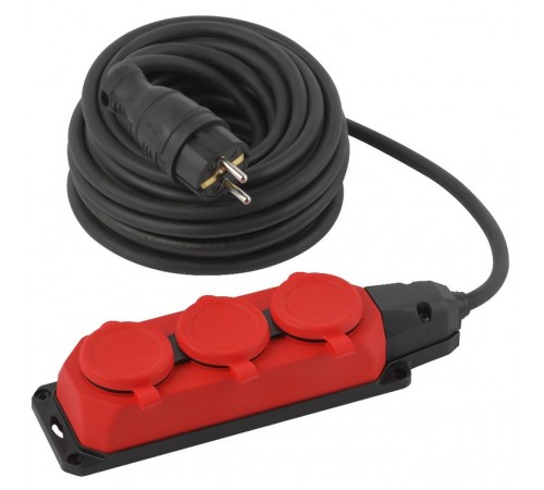 Удлинитель силовой UK-3e-3x1,5-10m-IP44(KG) с заземлением 3 розетки каучук 10м КГ 3х1,5мм2 IP44  Б0057580  ЭРА