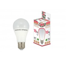 Лампа светодиодная НЛ-LED-A60-10 Вт-230 В-3000 К-Е27, (60х112 мм), Народная  SQ0340-0113  TDM