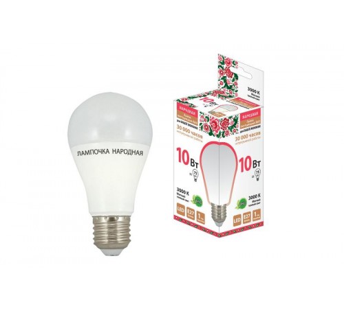 Лампа светодиодная НЛ-LED-A60-10 Вт-230 В-3000 К-Е27, (60х112 мм), Народная  SQ0340-0113  TDM