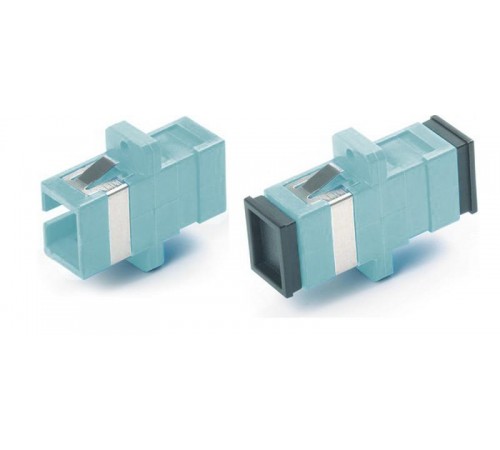 FA-P11Z-SC/SC-N/BK-AQ Оптический проходной адаптер SC-SC, MM (OM3), simplex, корпус пластиковый, голубой (aqua), черные колпачки  448017  Hyperline