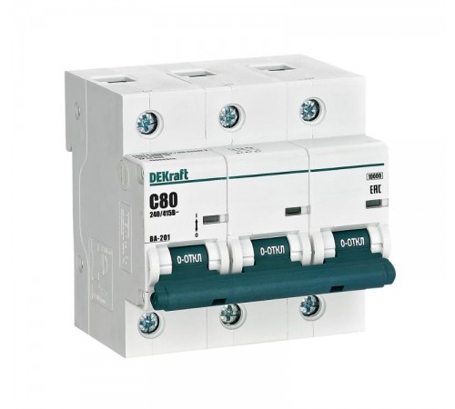 Выключатель автоматический трехполюсный ВА-201 80А C 10кА  13008DEK  DEKraft